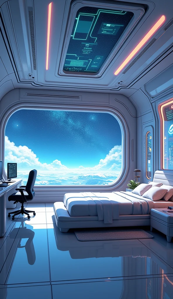 Spaceship, bedroom, futuristic, anime