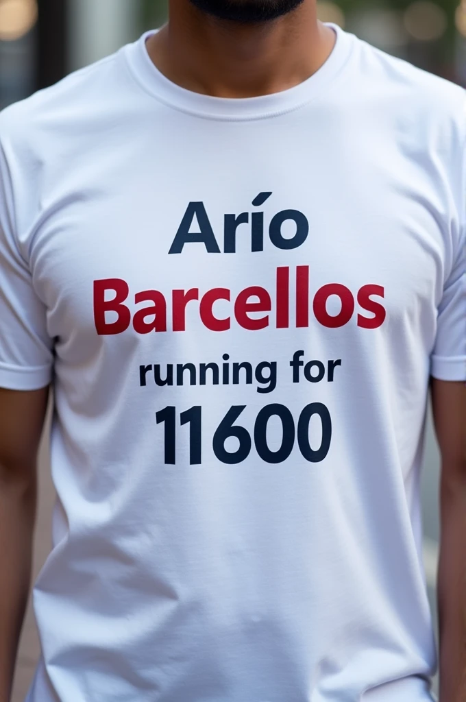 Blank T-shirt with the words Arão Barcellos running for councilor 11600 written on it