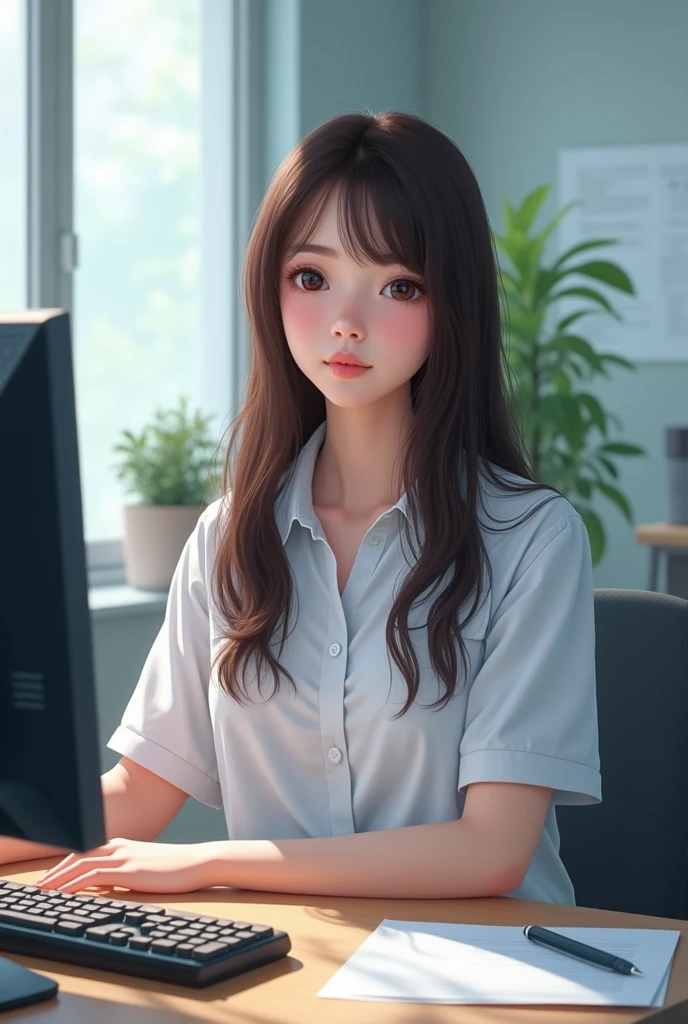 In the area of administrative management of the health sector, I am a woman, I'm 16, My hair is long and medium straight, my eyes are dark brown, My skin tone is white