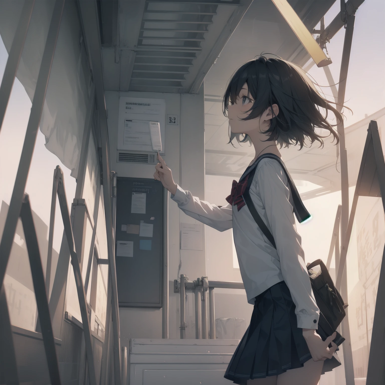 ultra-absurdres-Top quality by artist God, ultra-detailed, high resolution, anime moe artstyle, best anime 8k konachan wallpaper, pixiv contest winner, pool:2810, perfect anatomy,break, 1girl, (Please draw a girl walking sleepily to school alone. )break,(Solo,little female,13yo:1.3),Full limbs, complete fingers,a junior high school student, (very short hair), short cut, flat chest, , small butt, small black eyes, beautiful detailed eyes, well-proportioned iris and pupils, expressive eyes, highres detailed hair, soft expression, salor school_uniform, sailor collar, serahuku, bow, pleated skirt,(Detailed Lighting), (Detailed background), in the School commute route. break,super detailed skin, Best cinematic lighting powered by famous artist, 8k,beauty illustration,photoshop_(medium),very aesthetic,break,((artist:mery_(yangmalgage) )), artist:clamp ,artist:carnelian ,artist:kantoku ,
