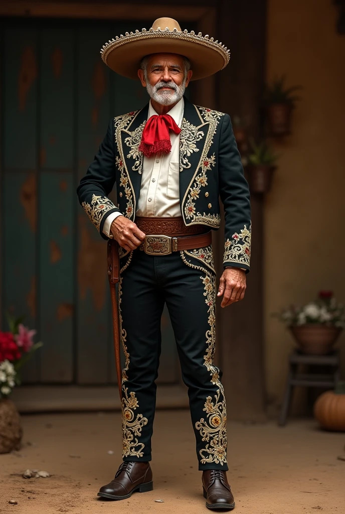 Mexican charro solo singer full body without guitar age 60 years