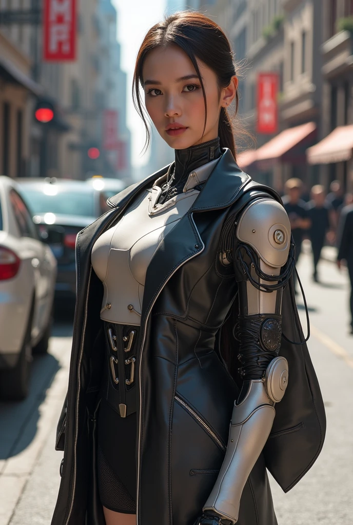 there is a woman in a robot suit posing for a picture, cyberpunk art inspired by Marek Okon, cgsociety contest winner, neo-dada, cute cyborg girl, beutiful white girl cyborg, perfect android girl, beutiful girl cyborg, perfect anime cyborg woman, cyborg girl, cyborg - girl, beautiful cyborg girl, beautiful female android!, perfect cyborg female