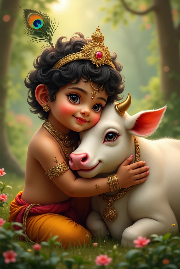 Teen age lord krishna hugging cow I need portrait ima
The above image is ok but face look like a girl change it
I need more chubby
It's ok more younger then this above image
I want portrait
Change the skin tone what colour mullai nela mayon have