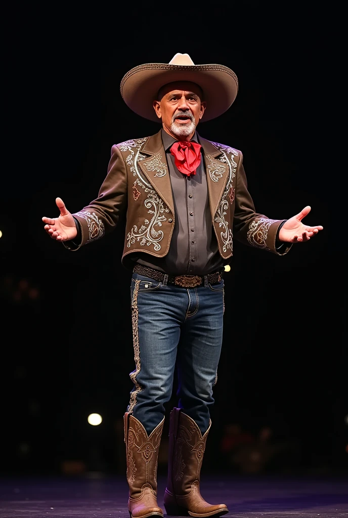 Mexican charro solo singer full body without guitar age 60 years without beard