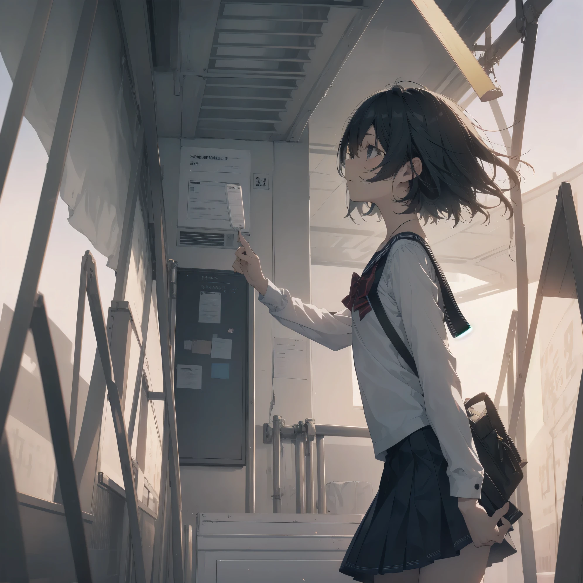 ultra-absurdres-Top quality by artist God, ultra-detailed, high resolution, anime moe artstyle, best anime 8k konachan wallpaper, pixiv contest winner, pool:2810, perfect anatomy,break, 1girl, (Please draw a girl walking sleepily to school alone. )break,(Solo,little female,13yo:1.3),Full limbs, complete fingers,a junior high school student, (very short hair), short cut, flat chest, , small butt, small black eyes, beautiful detailed eyes, well-proportioned iris and pupils, expressive eyes, highres detailed hair, soft expression, salor school_uniform, sailor collar, serahuku, bow, pleated skirt,(Detailed Lighting), (Detailed background), in the School commute route. break,super detailed skin, Best cinematic lighting powered by famous artist, 8k,beauty illustration,photoshop_(medium),very aesthetic,break,((artist:mery_(yangmalgage) )), artist:clamp ,artist:carnelian ,artist:kantoku ,
