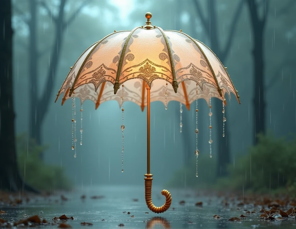 create an image of a parasol-like umbrella on a rainy day