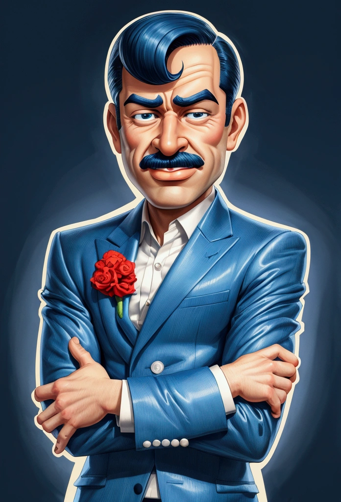 a cartoon of a man in a blue suit with his arms crossed, caricature style, caricature illustration, cartoon portrait, caricature, professional illustration, caricature!!!, high quality portrait, caricatural, in cartoon style, clean line, cartoon digital art, charicature, jeremy, 2d portrait, digital art cartoon, nft portrait, fullbody or portrait