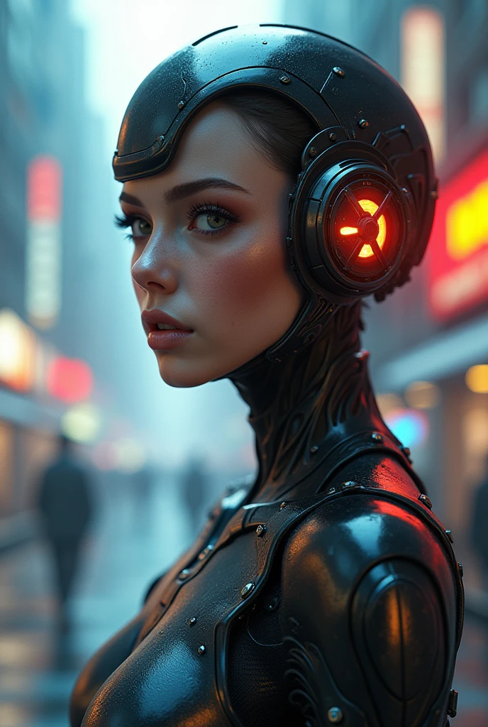 a close up of a woman in a futuristic suit posing for a picture, cyberpunk art inspired by Marek Okon, cgsociety contest winner, massurrealism, gynoid cyborg body, cybersuit, cyber suit, gynoid body, girl in mecha cyber armor, perfect cyborg female, sci-fi android female, diverse cybersuits