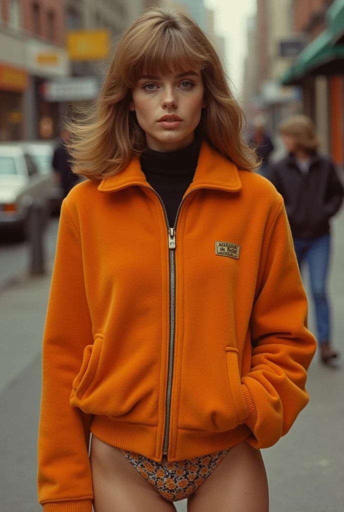 Velma Dinkley,, frontal photo, 70's, unshaved pussy, Whole body, ((velma dinkle)), with orange jacket and no panties. hairy pussy, turtleneck jacket