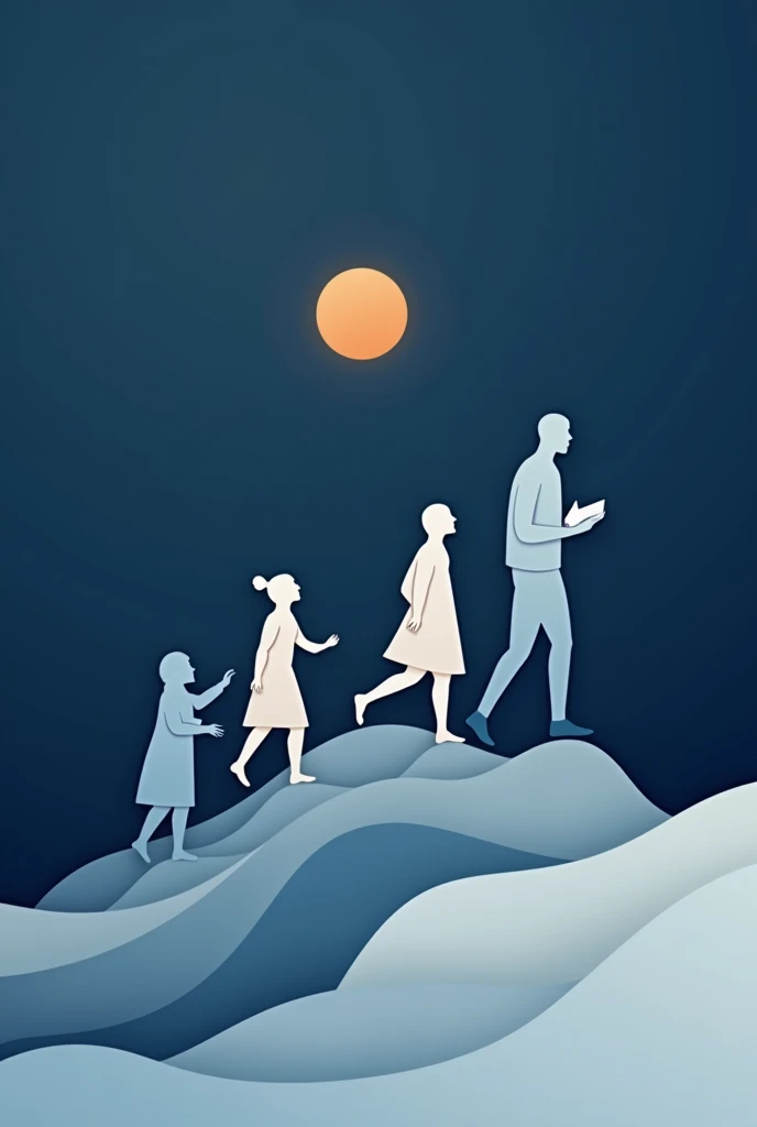 Create a cover with a modern and clean design. Use a dark blue palette, gray and white. and abstract figures that suggest growth. The style should be minimalist and textless and should be vertical.