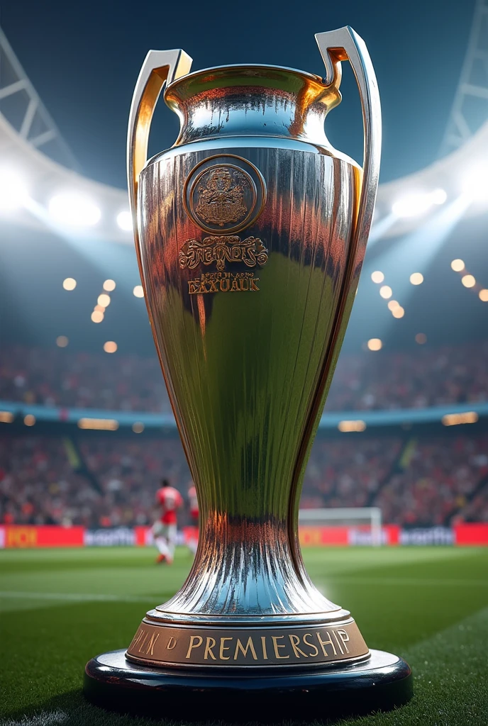 Create a Premier league trophy with the words 'fnb Premiership at the bottom 
