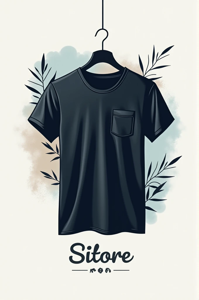 "Create a modern and stylish logo for an online t-shirt store. The design should feature a stylized shirt at the center, with sleek and minimalist lines. Use a color palette that conveys sophistication and modernity, such as black, white, and a touch of blue. The store name should be in a readable and elegant font, blending harmoniously with the design. Add a subtle symbol or icon that represents fashion and style."