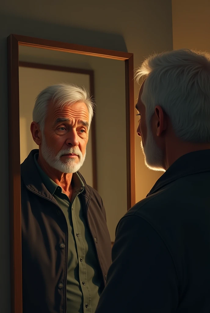 Give me an image of a man in front of the mirror