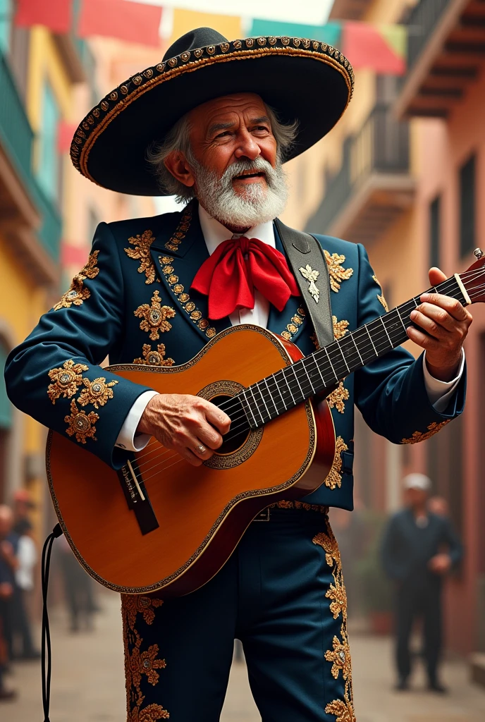 Mexican charro mariachi solo singer full body age 60 years old without beard