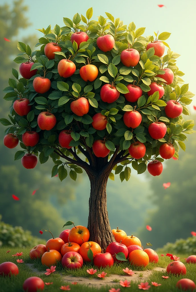 A tree with various fruits, apples, peaches and oranges and a love text Yarita I love you