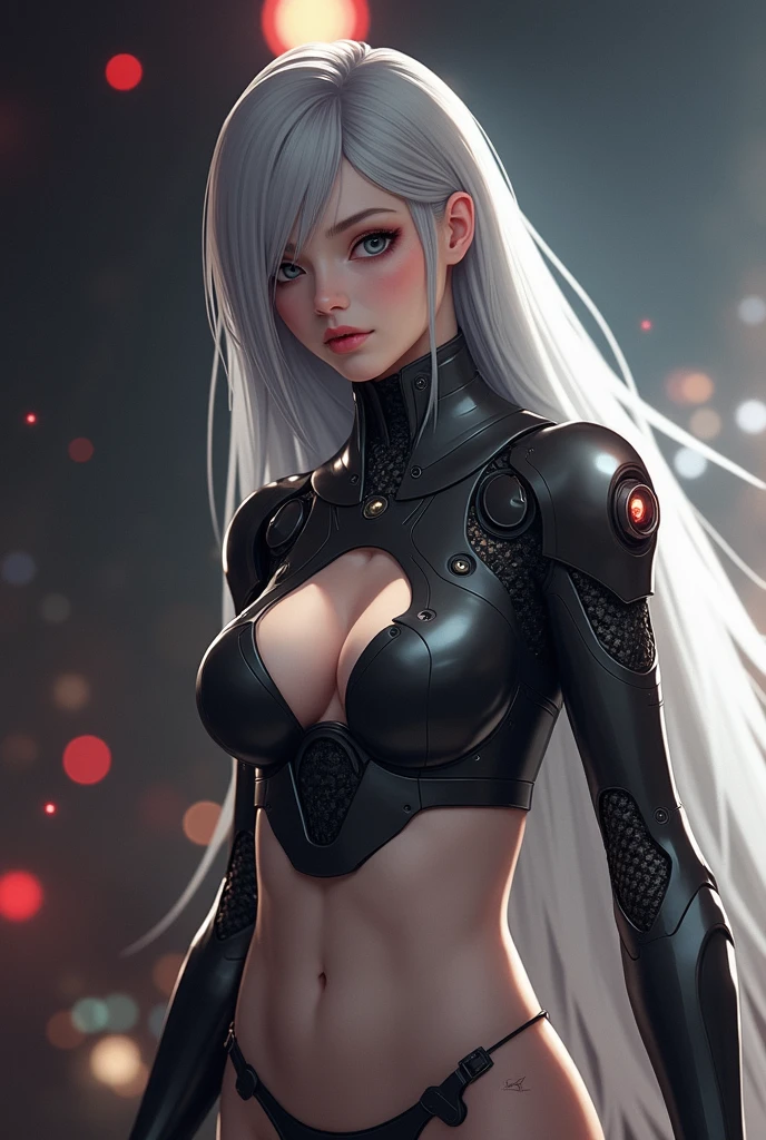there is a woman in a robot suit posing for a picture, cyberpunk art inspired by Marek Okon, cgsociety contest winner, neo-dada, cute cyborg girl, beutiful white girl cyborg, perfect android girl, beutiful girl cyborg, perfect anime cyborg woman, cyborg girl, cyborg - girl, beautiful cyborg girl, beautiful female android!, perfect cyborg female