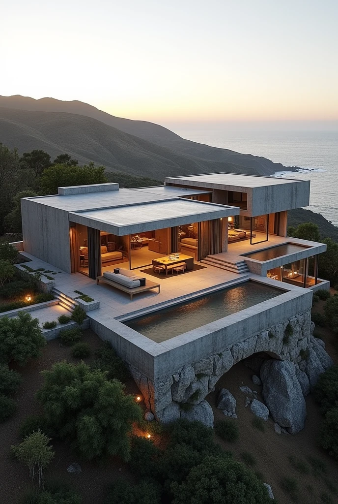 large luxury concrete house in a rural Australian coastal city, close to mining towns, cyclone-proof, ultrarealistic, soft lighting, 8k