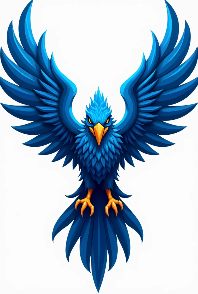 a blue bird with its wings spread and its entire body facing forward center, the wings are not too many, vector art, terinspirasi oleh Victor Noble Rainbird, artstation, clash of clans style, trending on dribbble mascot.featuring, crow, fierce expression 4k, in the quetzecoatl art style, a face in need of a fist, uncompressed png, totem, united, symbol of wisdom, full body