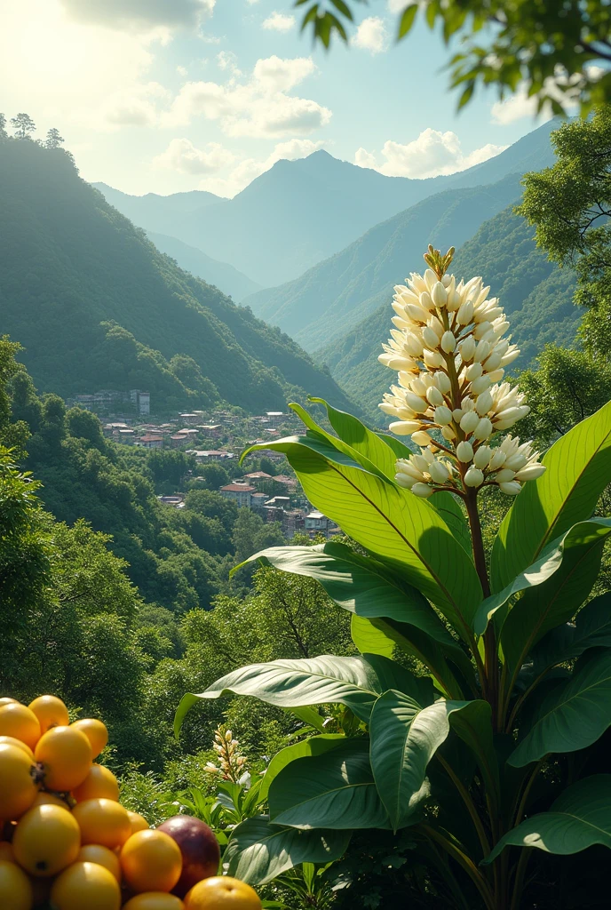 Coffee plant, mountain, village, honey tropical fruits banana