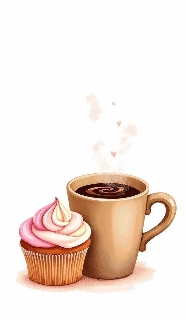 Watercolor coffee cup and cupcake clipart, No background, No Shadow