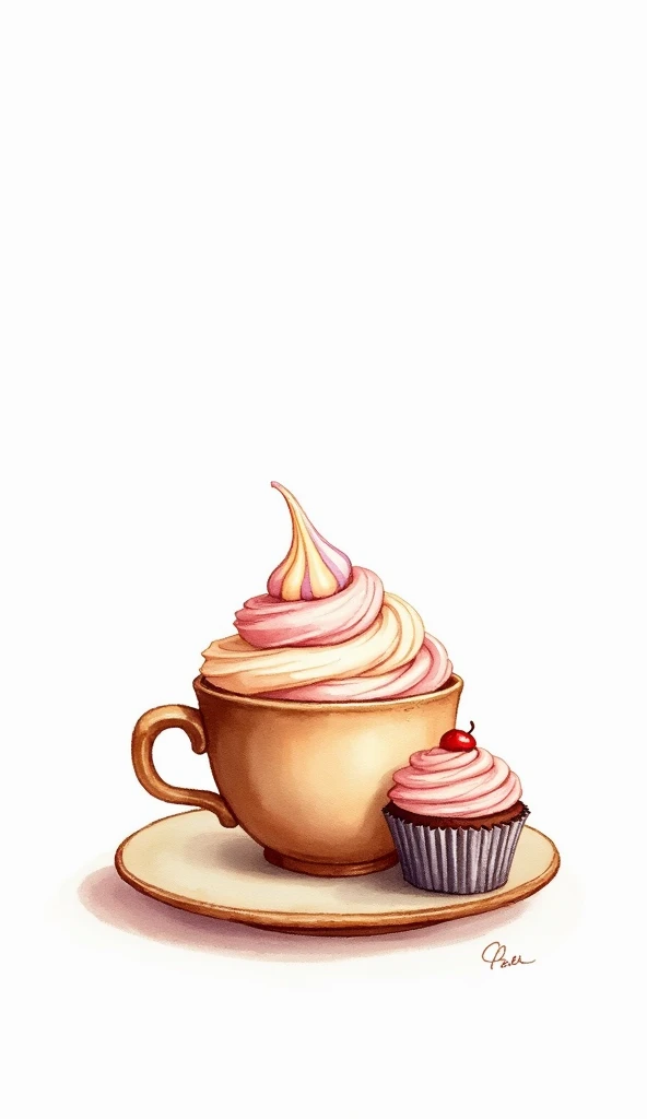Watercolor coffee cup and cupcake clipart, No background, No Shadow
