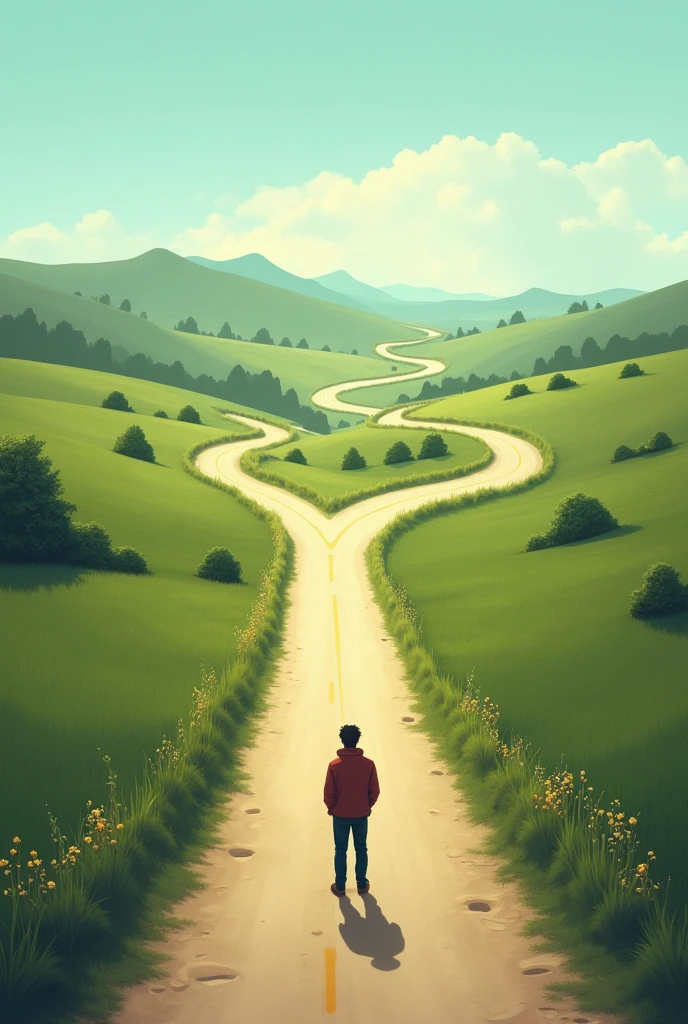 A road with several forks: It symbolizes the decisions and choices a person makes in his life., that build their unique lifestyle. Each fork represents an opportunity to take a different direction.