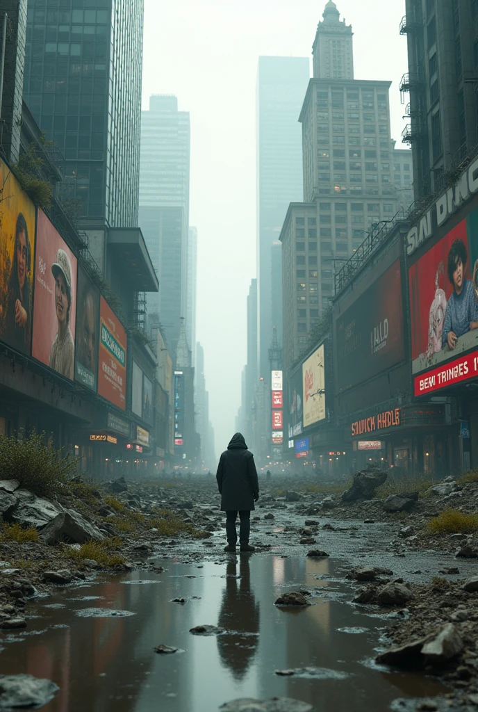 Stock image of a city street with a puddle of water, shutter, Times Square, the city that never sleeps, cuadrado dhe tiempo, in cuadrado dhe tiempo, he, standing in cuadrado dhe tiempo, hec, in Times Square, NY city, post-apocalyptic times square, trending on shutter, NY, standing in Times Square, NY in the future
