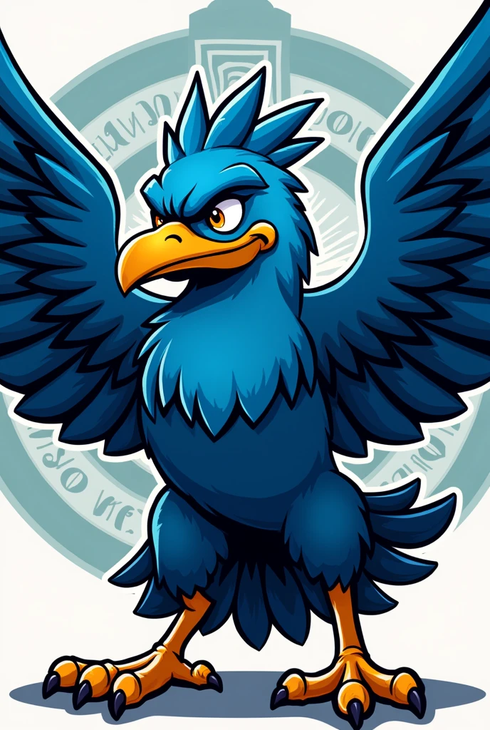 a blue bird with its wings spread out and its whole body facing forward and not too many wings, vector art with thick black line art on every part of the body , terinspirasi oleh Victor Noble Rainbird, artstation, clash of clans style, trending on dribbble mascot.featuring, crow, fierce expression 4k, in the quetzecoatl art style, a face in need of a fist, uncompressed png, totem, united, symbol of wisdom, full body
