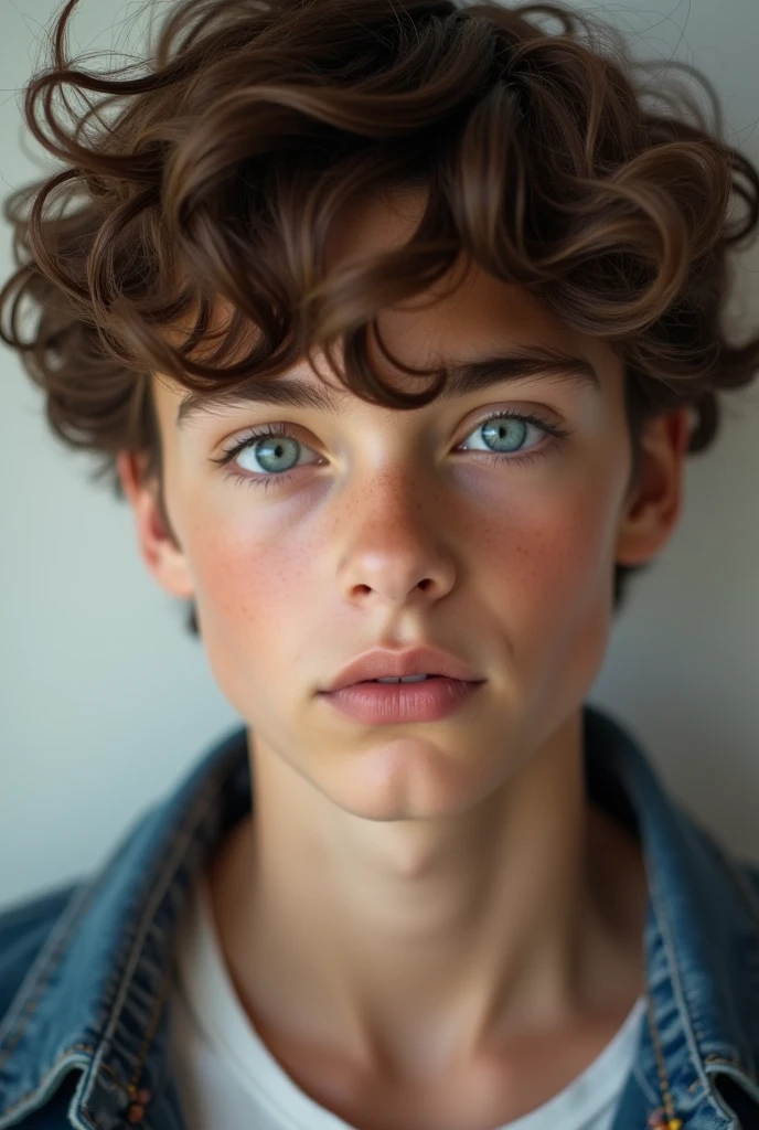 HANDSOME MODEL BOY CURLY HAIR BLUE EYES, cuteface