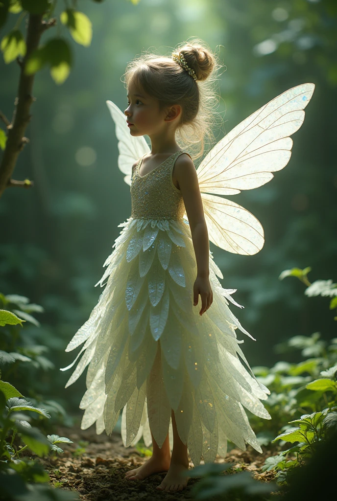 short fairy style plastic leaf dress with white wings