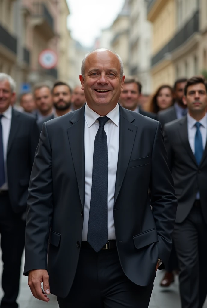 Businessman leader leading a large group of people.