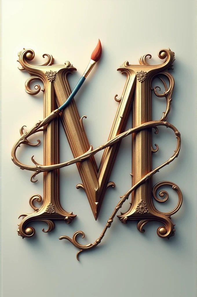 A capital M Embrosing a Brush