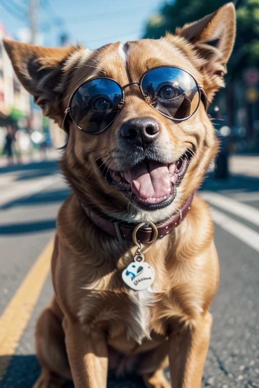 a caramel-colored dog, with sunglasses, points with its paw at a phrase: For councilor Juliana da Thuty 23456, Surrealism, Futurism, depth of field, motion lines