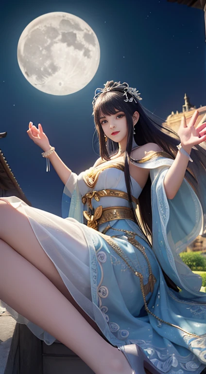 Moonlight的风景，A unique ancient costume goddess。Her gorgeous attire shines，The skirt flutters in the breeze，It looks elegant and dynamic。Her eyes are full of playfulness，As if blending into this peaceful nature。

This costume goddess wears a pair of stylish high heels，it seems incompatible with her elegant temperament，But it adds a touch of mystery and sexiness。。Her feet stepped on the bluestone，It's like dancing on the ground，Grace in every step。

Moonlight，The scenery is more hazy and beautiful。，Fairy Beauty。Her behavior is playful and cute，Makes people want to get closer，Discover her inner secrets。

，The ancient costume goddess and beautiful landscape paintings。She smiled，Sporty，Everything is poetic，it&#39;Captivating，Unable to escape。，，，White skirt，，sit on the floor，，front，White high heels，，Beautiful ass，Exposing genitals，No pants