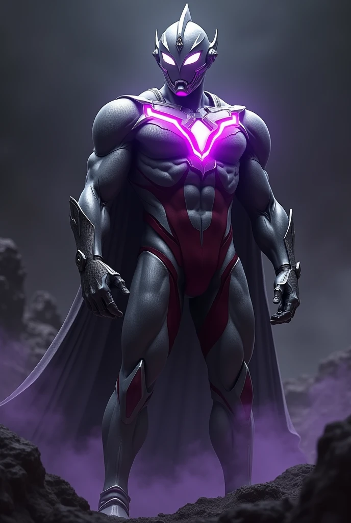 Ultraman, colored with black and white, with a little neon purple, hero, cinematic style, smooth. No red color allowed.