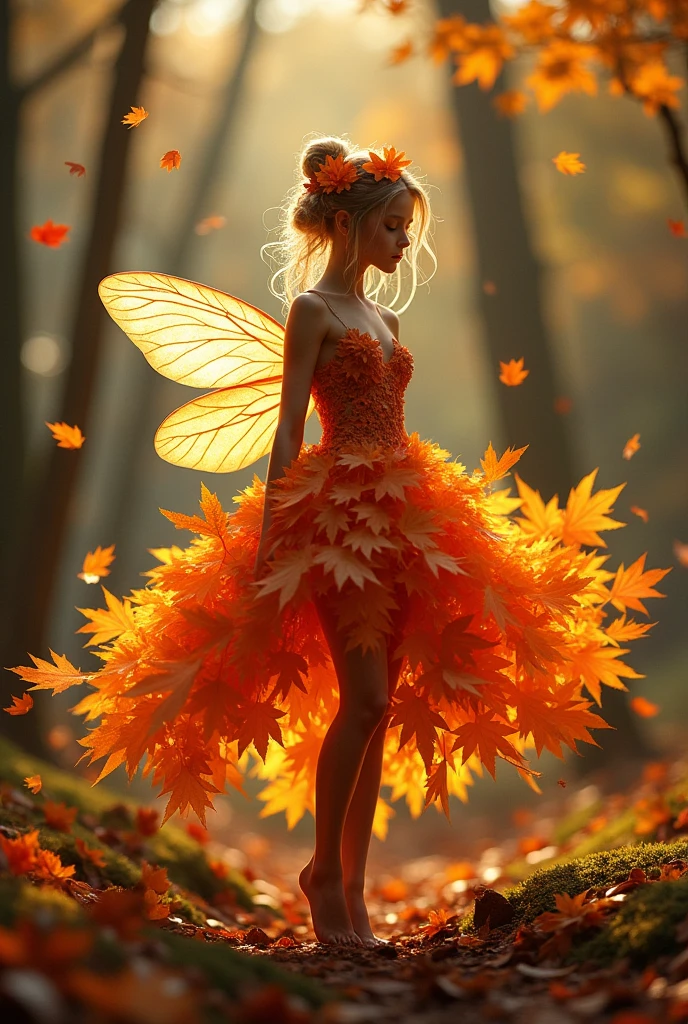 dress made of plastic leaves short autumn fairy style 



