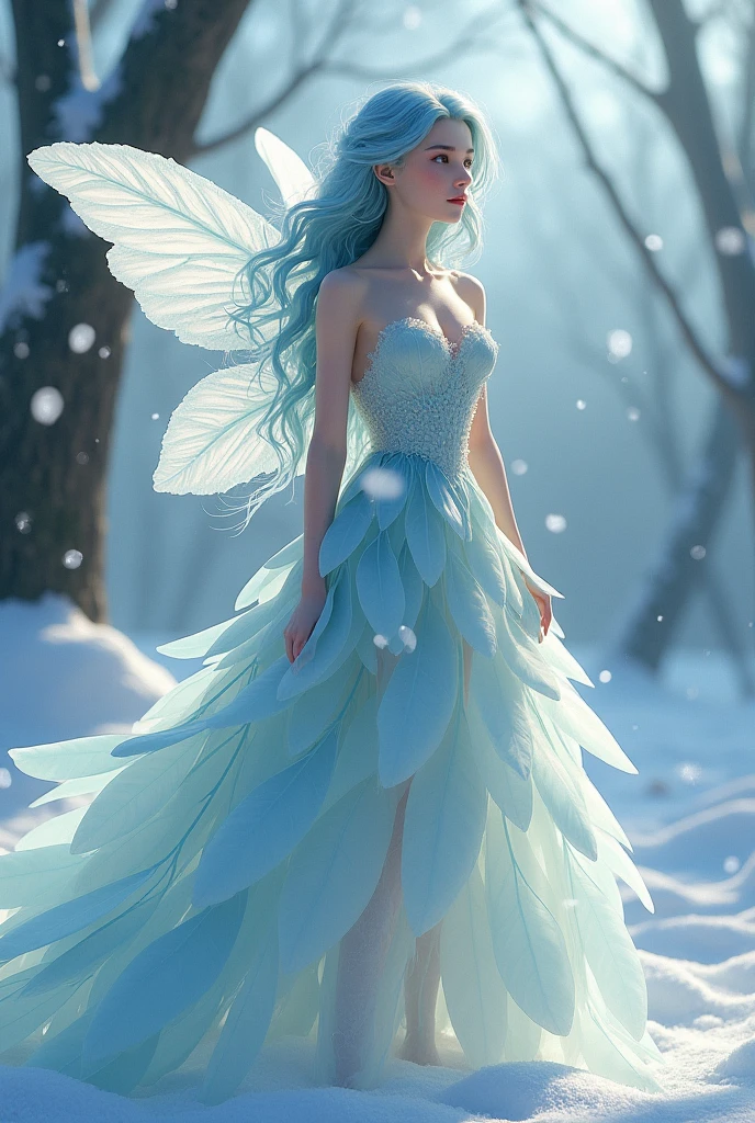  dress made of plastic leaves short winter fairy style




