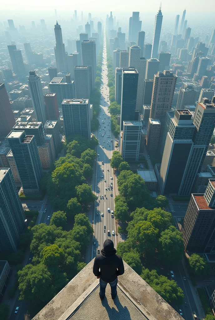 Aerial view of a city with many buildings and trees., View of the horizon from a rooftop, city roof, wide angle view perspective, Standing on the roof of a skyscraper, standing on a rooftop, urban surroundings, concrete, surrounding the city, standing on the roof, 1 4 9 3, mixed art, shopping mall background, urban setting, ground perspective, exceptional