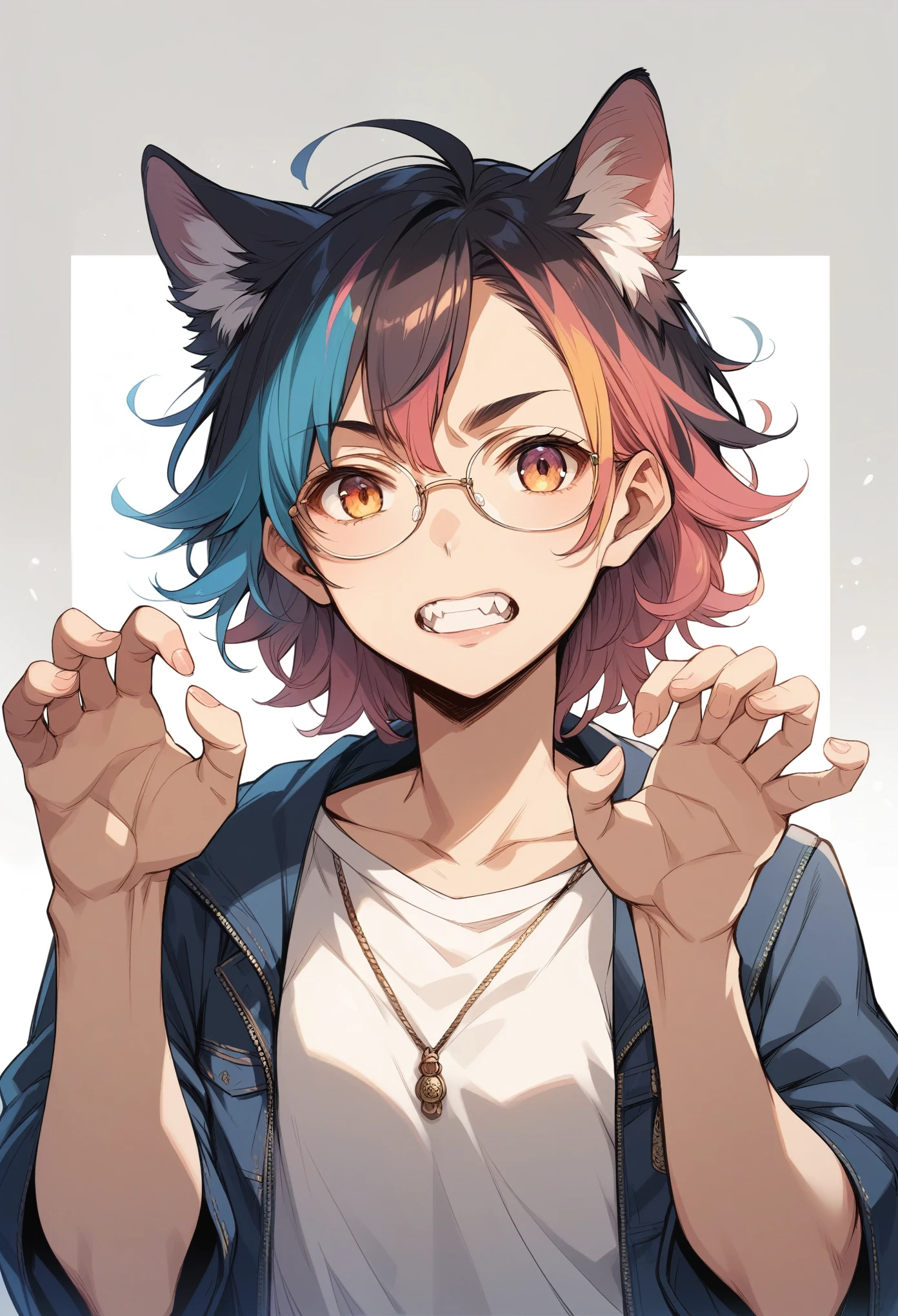 rating_safe, score_9, score_8_up, score_7_up, score_6_up, score_5_up, score_4_up, hires, source_furry, Werewolves with colorful hair and glasses, detailed anime art, assorted facial expression, fully posable, neutral pose, extra detailed body, 5fingers, thinking pose, cool pose,