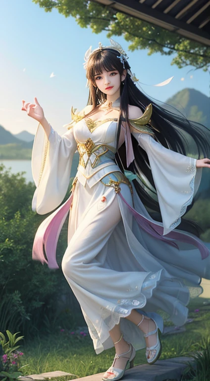 anime girl with long hair wearing a tiable and a white dress, kawaii realistic portrait, realistic anime artstyle, artwork in the style of guweiz, realistic anime 3 d style, detailed digital anime art, detailed portrait of anime girl, beautiful anime portrait, realistic anime art style, anime realism style, realistic young anime girl, photorealistic anime, 3 d anime realistic