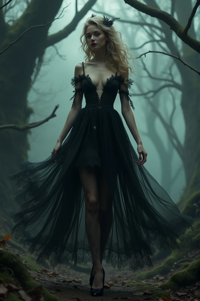black fairy style short leaf dress