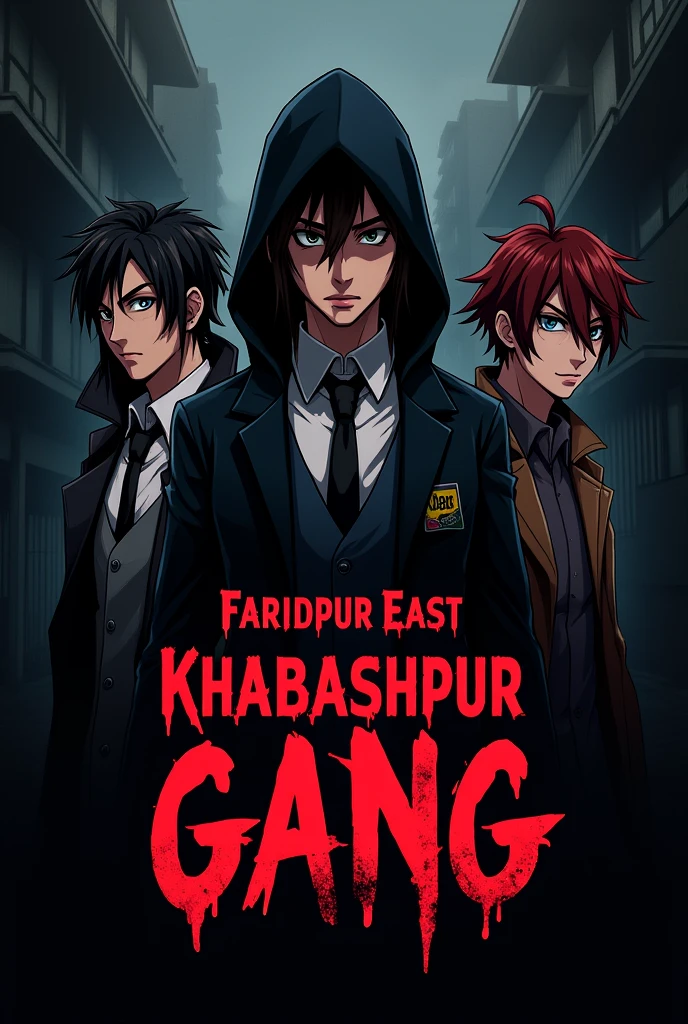 "FARIDPUR EAST KHABASHPUR GANG" design this text for me. i want to create a profile pic with this text so design it with anime and dark theme.so design this text