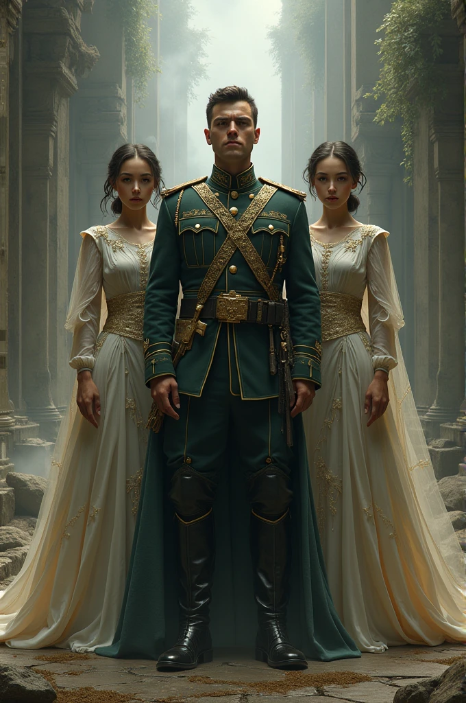 Soldier with 2 women dressed alike tacyico