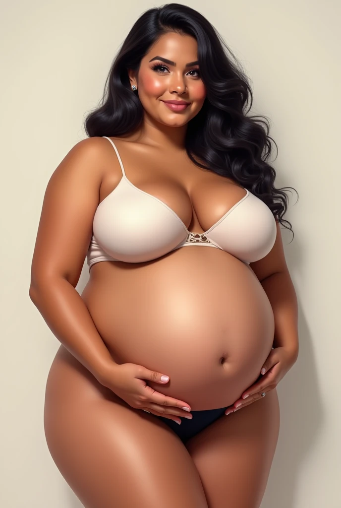 Brown Brazilian mother with curly hair without clothes