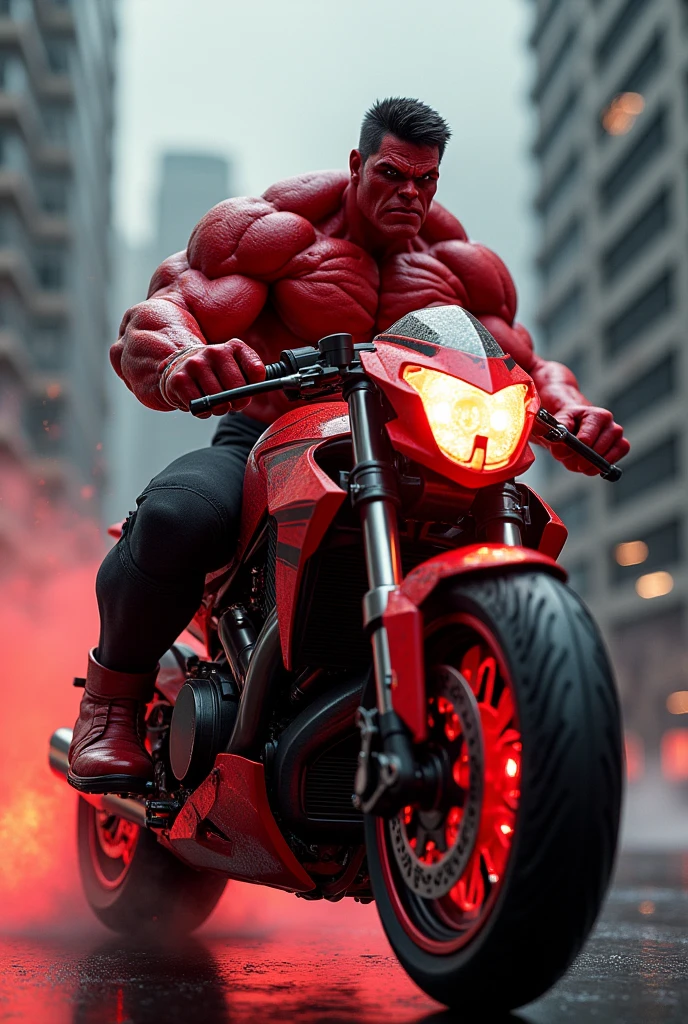 Red hulk on a super bike