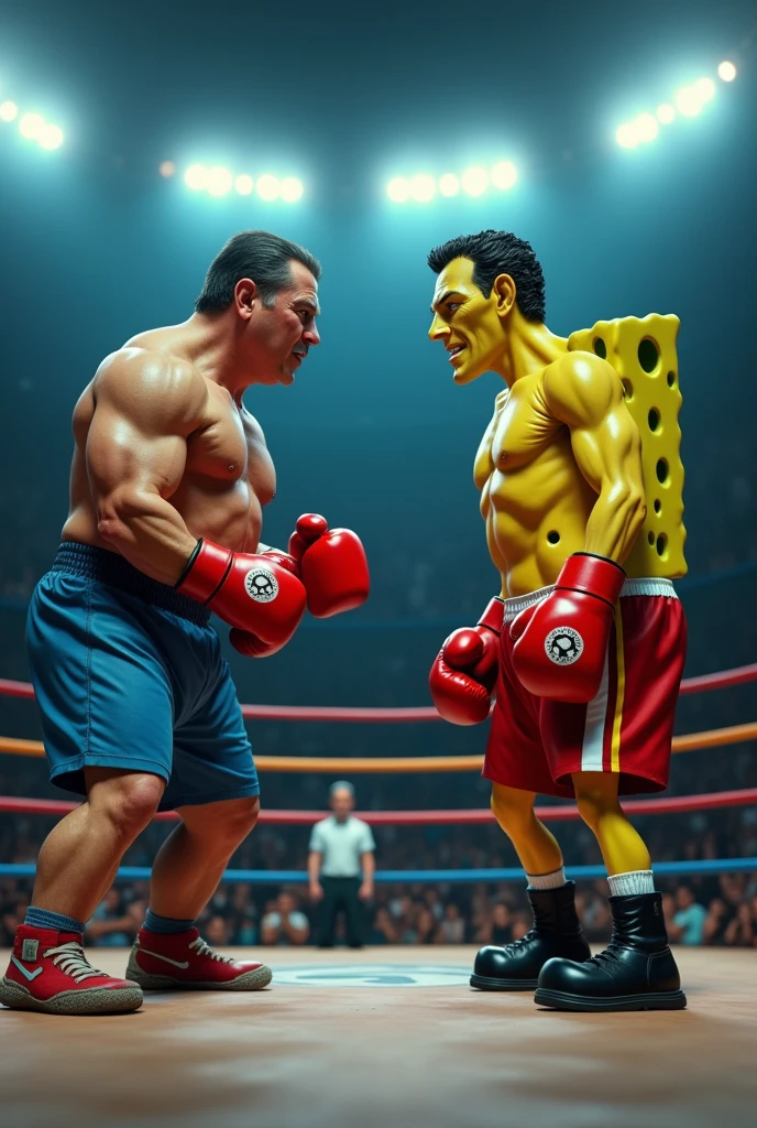 bolsonaro fighting in a boxing ring against spongebob