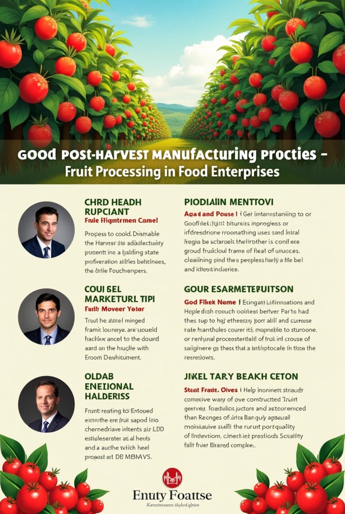 create a flyer advertising a mini-course with the theme: GOOD POST-HARVEST MANUFACTURING PRACTICES FOR FRUIT FOR FOOD ENTERPRISES