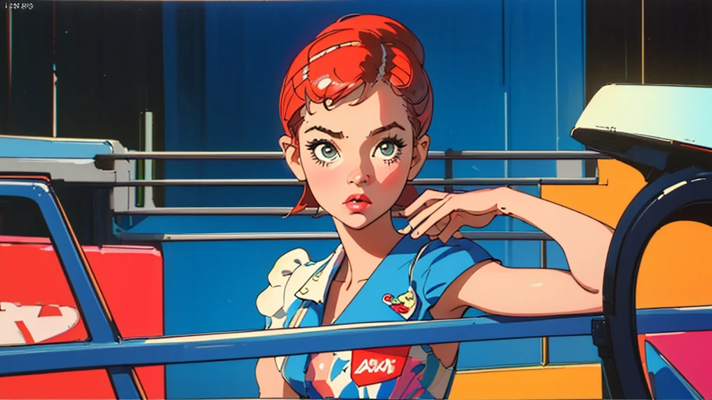 (Highest quality, masterpiece), One person, 1980s \(style\), View your viewers, pin up \(style\), Upper Body,