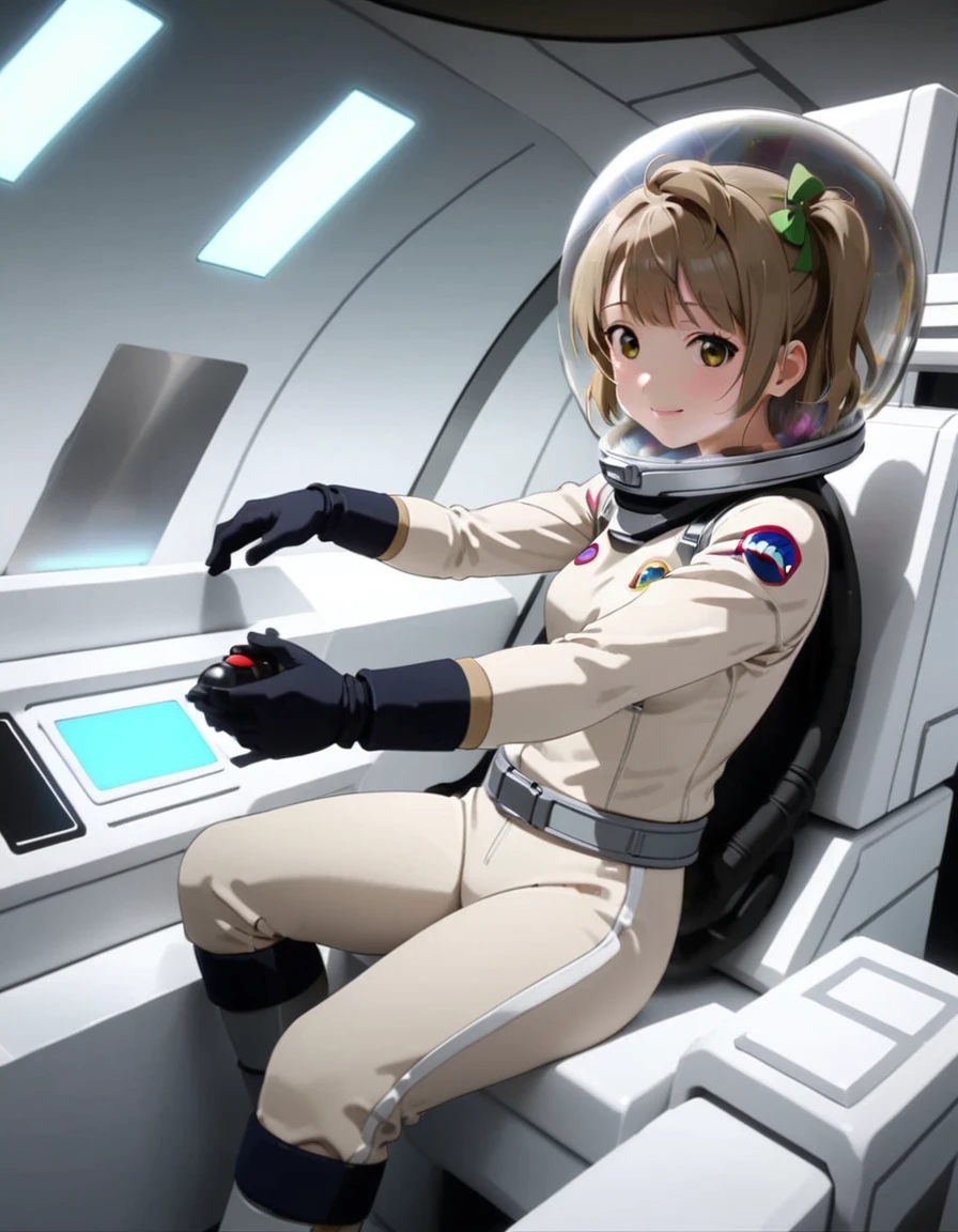 (Spacesuit:1.15), White Cargo Pants, Space Helmet , , Spacewalk, masterpiece, Highest quality, One person, alone, short hair, , , , Bodysuits,Gloss,, short hair, (Futuristic spaceship:1.6), , smile,Covered navel, short hair,Small breasts,From above, space helmet, bubble helmet,Minami Kotori , Love Live! School Idol Project,