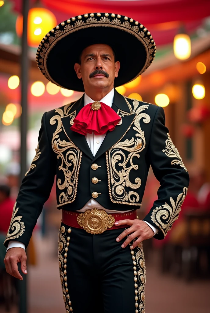 Mexican charro mariachi solo singer full body age 50 years old without beard without guitar